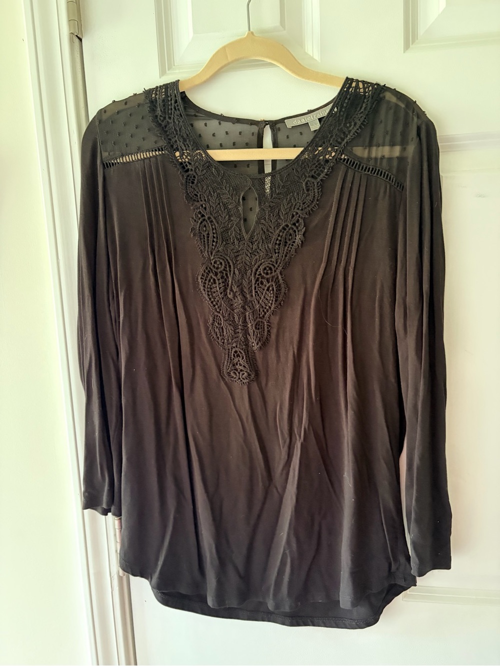 Black Lace-Trim Women's Blouse